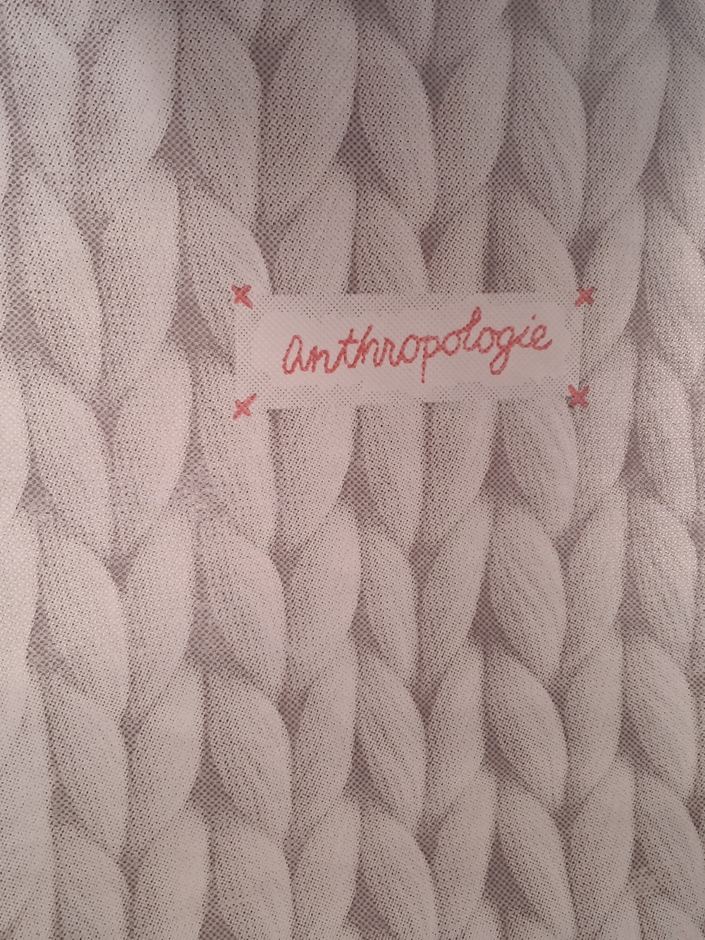 Anthropologie Cream Knit-Pattern Tote with Coral Handles - Picture 4 of 4